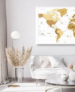 Obrazy na korku Obraz na korku béžová mapa sveta na svetlom pozadí