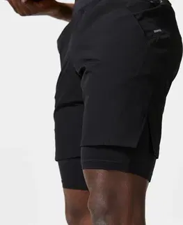 nohavice Pánske priedušné šortky 2 v 1 na fitness s vreckom na zips čierne