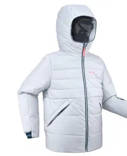 bundy a vesty Detská lyžiarska prešívaná bunda 180 Warm veľmi hrejivá a nepremokavá sivá