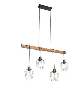 Zavesne lampy Vidiecka závesná lampa čierna s drevom 4 -svetelná - Stronk