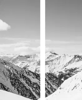 Čiernobiele obrazy 5-dielny obraz zasnežené pohorie v čiernobielom prevedení
