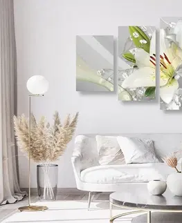 Obrazy kvetov 5-dielny obraz biela ľalia na zaujímavom pozadí