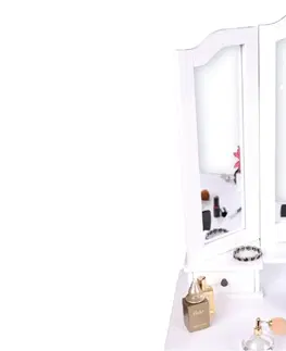 Toaletné stolíky Toaletný stolík s taburetom, biela/strieborná, REGINA NEW