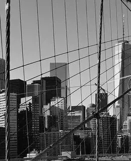 Čiernobiele obrazy Obraz most Manhattan v New Yorku v čiernobielom prevedení