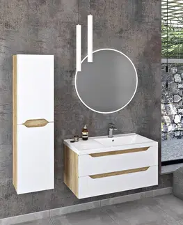 Kúpeľňa SAPHO - WAVE umývadlová skrinka 89,7x45x47,8cm, pravá, biela/dub Alabama WA093-3022