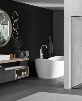 Sprchové dvere MEXEN/S - KIOTO Sprchová zástena WALK-IN 110 x 200 cm, transparent/čierny vzor 8 mm, biela 800-110-101-20-70