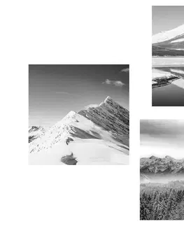 Zostavy obrazov Set obrazov zasnežené hory v čiernobielom