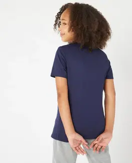 nohavice Dievčenské tričko 100 na cvičenie námornícke modré