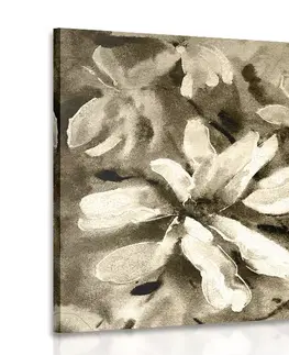 Čiernobiele obrazy Obraz rozkvitnutý akvarelový strom v sépiovom prevedení