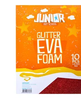 Kreatívne a výtvarné hračky JUNIOR-ST - Dekoračná pena A4 EVA Glitter červená 2,0 mm, sada 10 ks