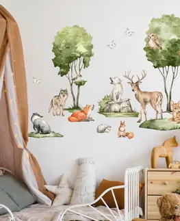 Nálepky na stenu Nálepky do detskej izby - Forest lesný motív so srnkami, líškou a zvieratkami