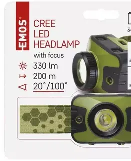 Svetlá a baterky Emos P3539 LED čelovka CREE + RED LED s fokusom