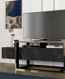TV stolíky DELUXE BIANCO TV stolík, čierny mramor / zlatá