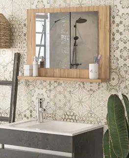 Zrkadlá MOSLY polička so zrkadlom do kúpelne, borovica 