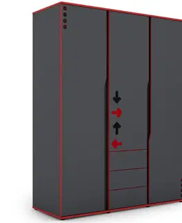 Spálňové šatníkové skrine Skriňa Matrix 3D grafit/červená