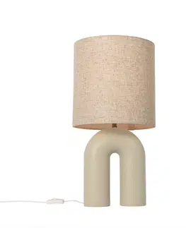 Stolove lampy Dizajnová stolná lampa béžová s béžovým ľanovým tienidlom - Lotti