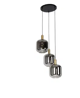 Zavesne lampy Závesná lampa čierna so zlatým a dymovým sklom vrátane 3 PUCC - Zuzanna