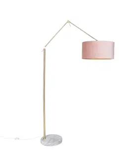 Stojace lampy Moderná stojaca lampa zlaté zamatové tienidlo ružová 50 cm - Redaktor