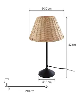 Lampy na nočný stolík Lindby Lindby Kaida stolová lampa s ratanovým tienidlom