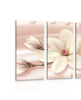 Obrazy kvetov 5-dielny obraz luxusná magnólia s perlami