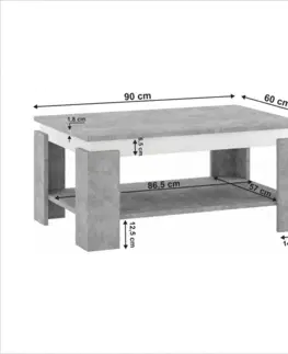 Konferenčné stolíky Konferenčný stolík, betón/biela, PIANI