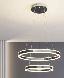 Závesné svietidlá Lucande Závesné LED svietidlo Lyani 2 krúžky pod sebou