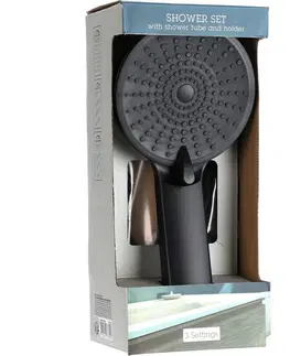 Kúpeľňový nábytok Sprchový set Elegant čierna, sprcha pr. 11 cm, 3 funkcie, hadica a držiak, ABS