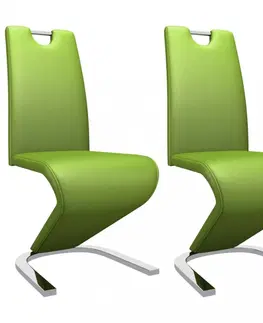 Jedálenské stoličky a kreslá Jedálenská stolička 2 ks umelá koža / chróm Dekorhome Zelená