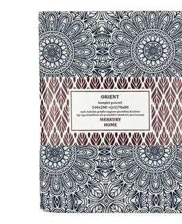 Posteľná bielizeň bavlnená saténová Obliečky Orient bavlna ecru/indigo 140x200 + (1 )70x80 Merkury Home
