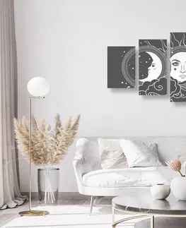 Čiernobiele obrazy 5-dielny obraz čiernobiela harmónia slnka a mesiaca