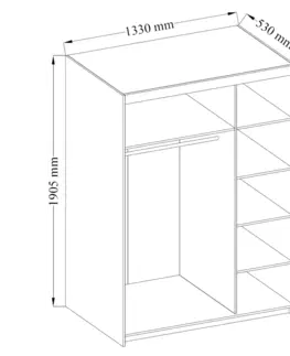 Šatníkové skrine HELEN šatníková skriňa 3D so zrkadlom, betón jasný