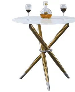 Jedálenské stoly KONDELA Donio okrúhly jedálenský stôl biela / zlatá