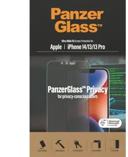 Ochranné fólie pre mobilné telefóny Ochranné sklo PanzerGlass UWF Privacy AB pre Apple iPhone 14, 13 Pro, 13, čierna P2771