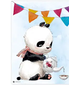 Obrazy do detskej izby Obrázok Panda s farebnými vlajkami