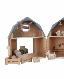 Drevené hračky LITTLE DUTCH - Domček pre bábiky drevený prenosný Farma