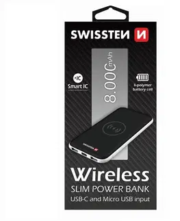 Powerbanky Powerbank Swissten Slim 8000 mAh s bezdrôtovým nabíjaním a USB-C vstupom, čierny 22013926