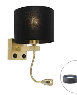 Nastenne lampy Inteligentné nástenné svietidlo zlaté s USB a čiernym tienidlom vrátane WiFi A60 - Brescia