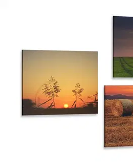 Zostavy obrazov Set obrazov romantický západ slnka na lúke