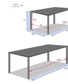 Stolčeky DEOKORK DOPREDAJ Hliníkový stôl LIVORNO 214/274x110 cm (antracit)