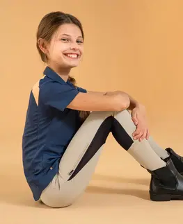 nohavice Detské jazdecké nohavice - rajtky s kolennými nášivkami z ľahkej sieťoviny 500 béžové