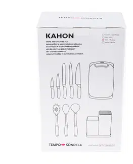 Sady nožov TEMPO-KONDELA KAHON, sada nožov a kuchynského náradia, 10 ks, v stojane, biela