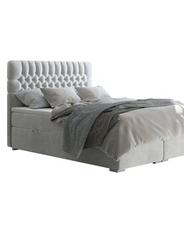 Postele KONDELA Fonda čalúnená manželská posteľ s matracom svetlosivá