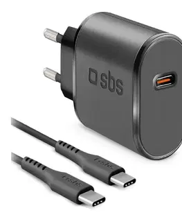 Nabíjačky pre mobilné telefóny SBS Cestovná nabíjacia sada USB-C 15 W, kábel USB-C/USB-C, 1 m, čierna TEKITTRTC15W