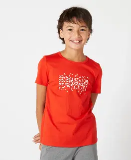 nohavice Chlapčenské tričko 100 na cvičenie červené s potlačou