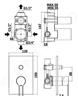 Kúpeľňové batérie PAFFONI - Ringo Sprchová batéria pod omietku, 2 výstupy, s prepínačom a telesom, matná čierna RIN015NO/M