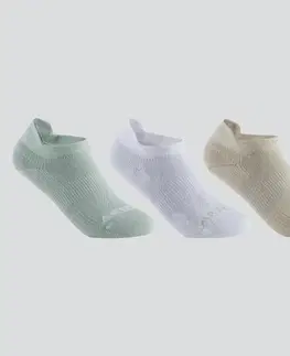 bedminton Detské nízke ponožky na tenis RS 160 3 páry zelené, biele a béžové