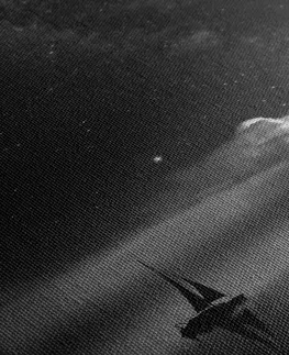 Čiernobiele obrazy Obraz loďka na mori v čiernobielom prevedení