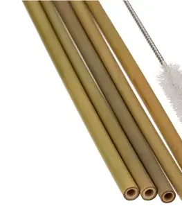 Kuchynské nože Sada bambusových slamiek s kefkou, 5 ks