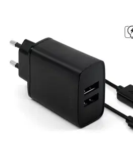 Nabíjačky pre mobilné telefóny FIXED Sieťová nabíjačka Smart Rapid Charge s 2 x USB, 15 W a kábel USB/USB-C 1m, čierna FIXC15-2UC-BK