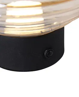 Stolove lampy Tafellamp zwart met amber glas oplaadbaar - Lexie